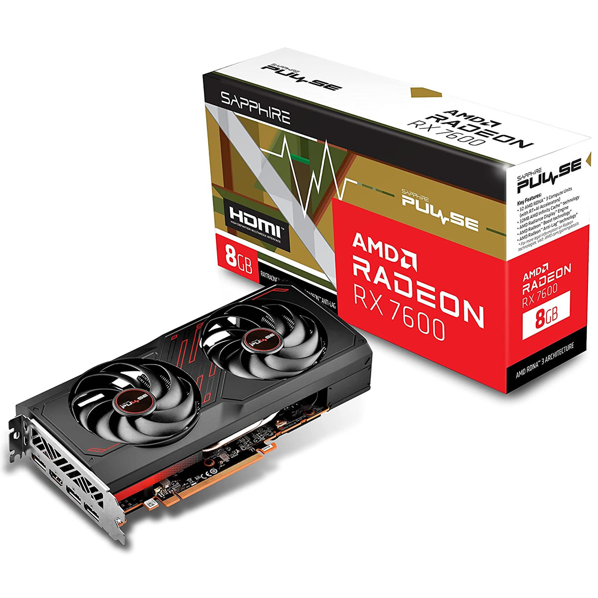 PLACA DE VIDEO RADEON SAPPHIRE RX 7600 PULSE GAMING OC 8GB