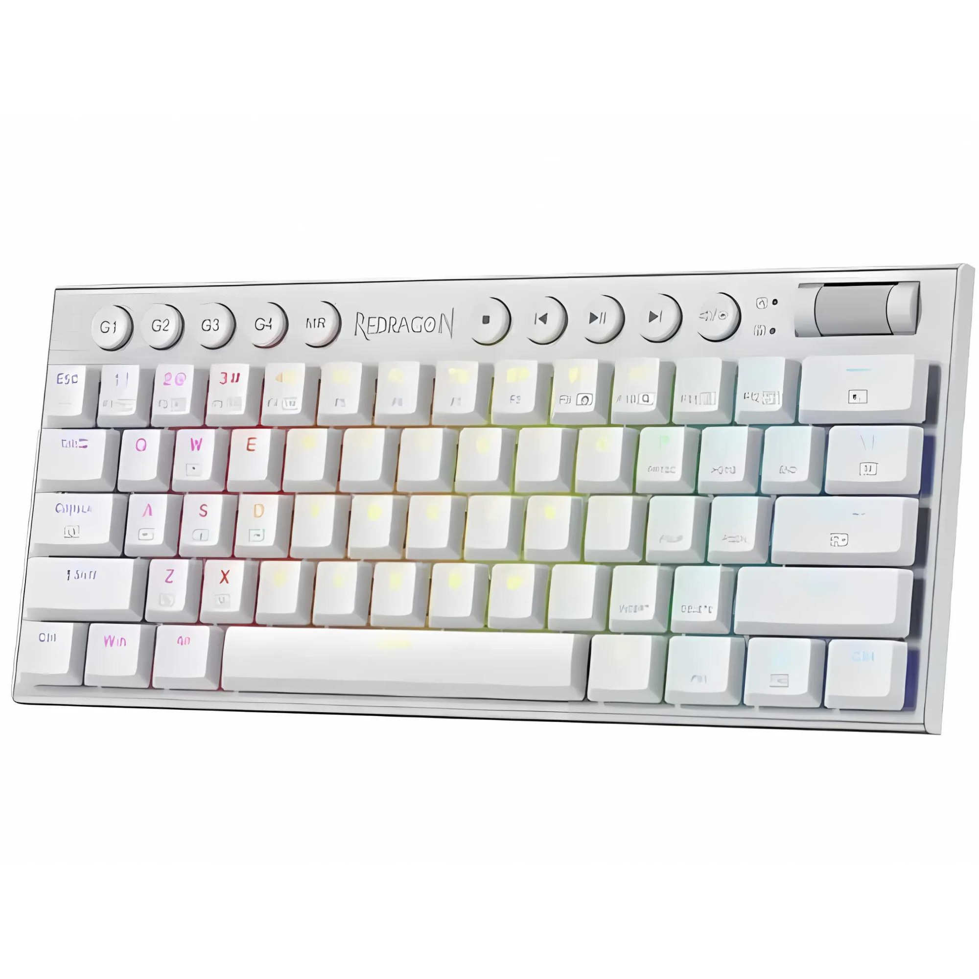 PERIFÉRICOS TECLADO GAMER REDRAGON HORUS MINI PRO WHITE RGB DUST-PROOF RED WIRED/2.4G/BT