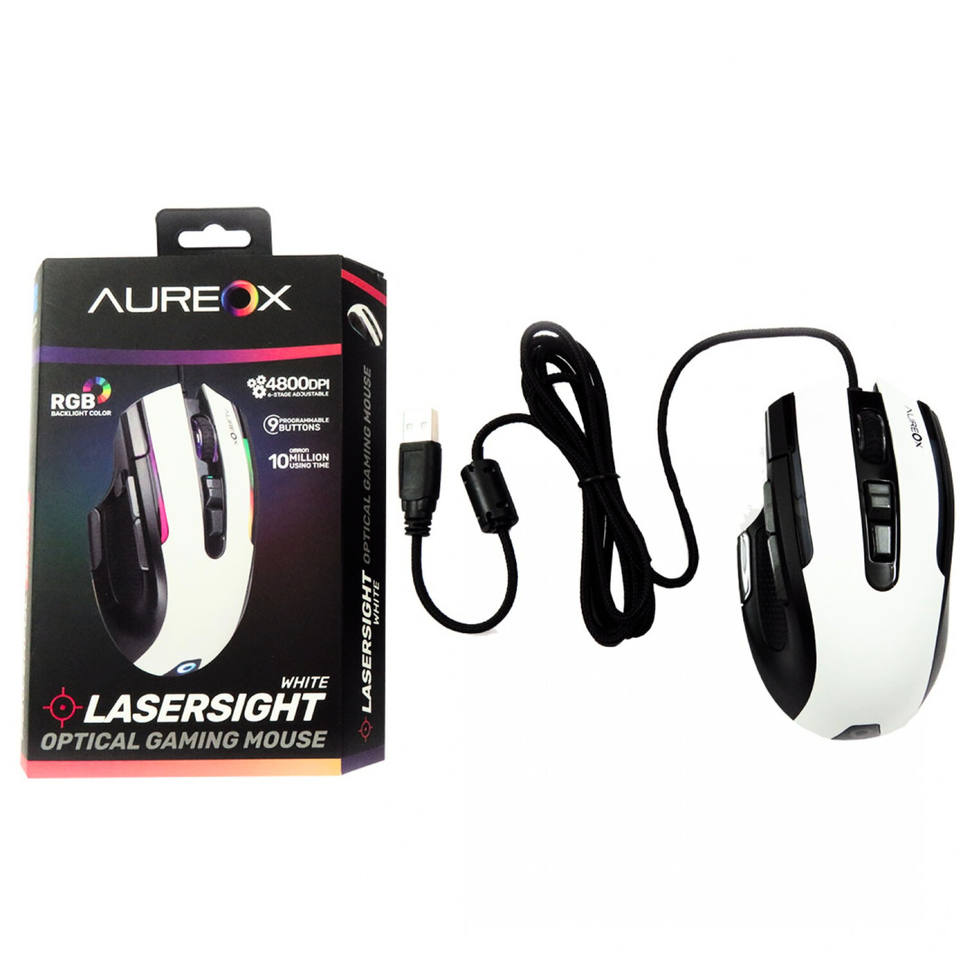 PERIFÉRICOS MOUSE GAMER AUREOX LASERSIGHT GAMING 4800DPI RGB WHITE GM400W