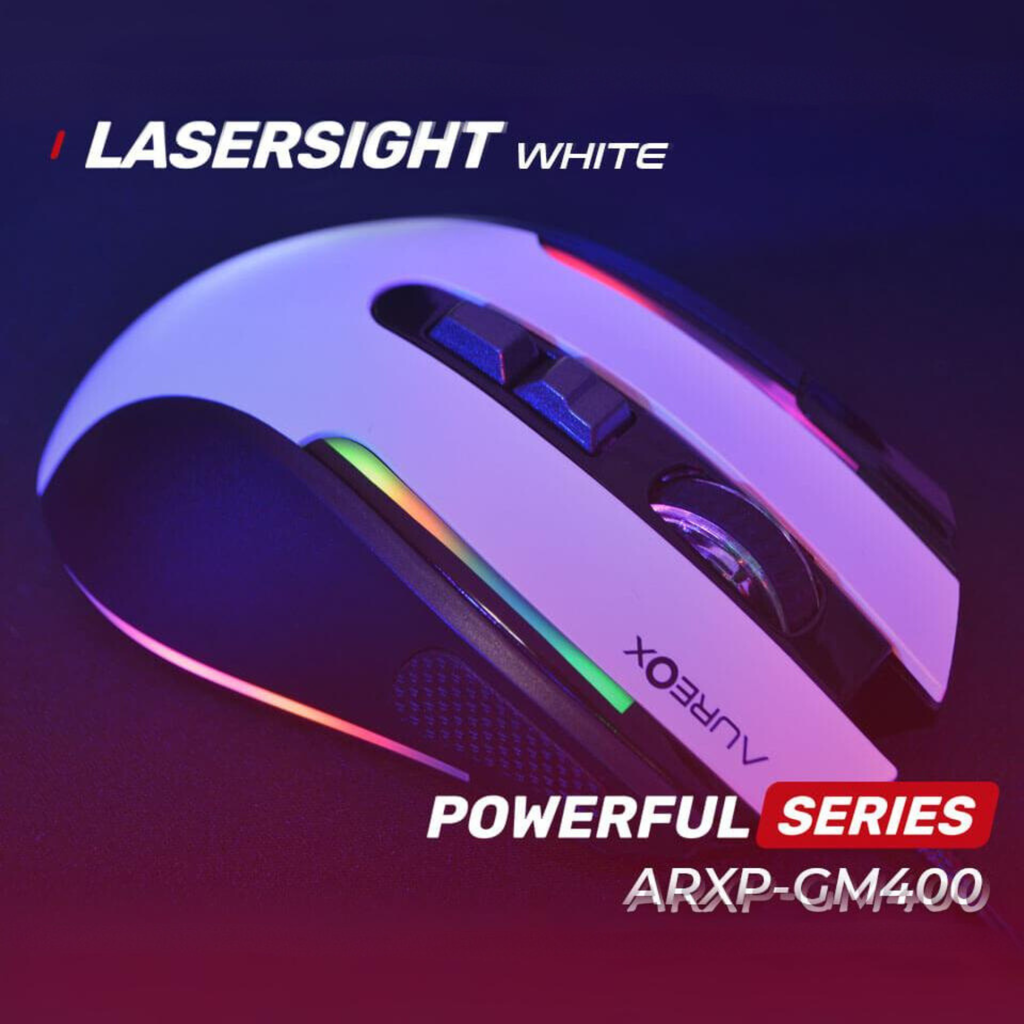 Periféricos Mouse Gamer Aureox Lasersight Gaming Rgb White 4.8K Dpi Gm400w