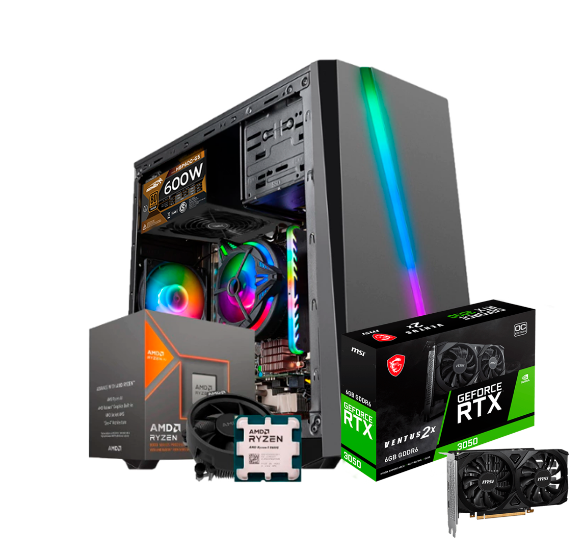 PC GAMER AM5 RYZEN 5 8400F + RTX 3050  +16GB DDR5 +B650 + M2 500GB + SENTEY F10