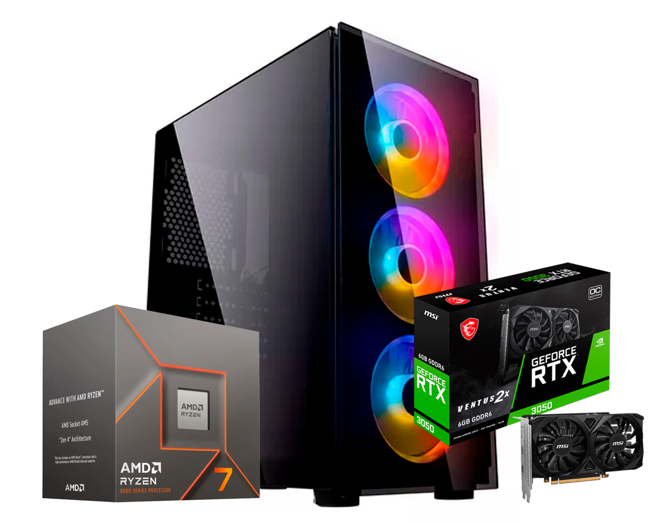 PC GAMER AM5 RYZEN 7 8700F + RTX 3050 + 16GB DDR5+ B650 + M2 500GB+SENTEY K20 MAX