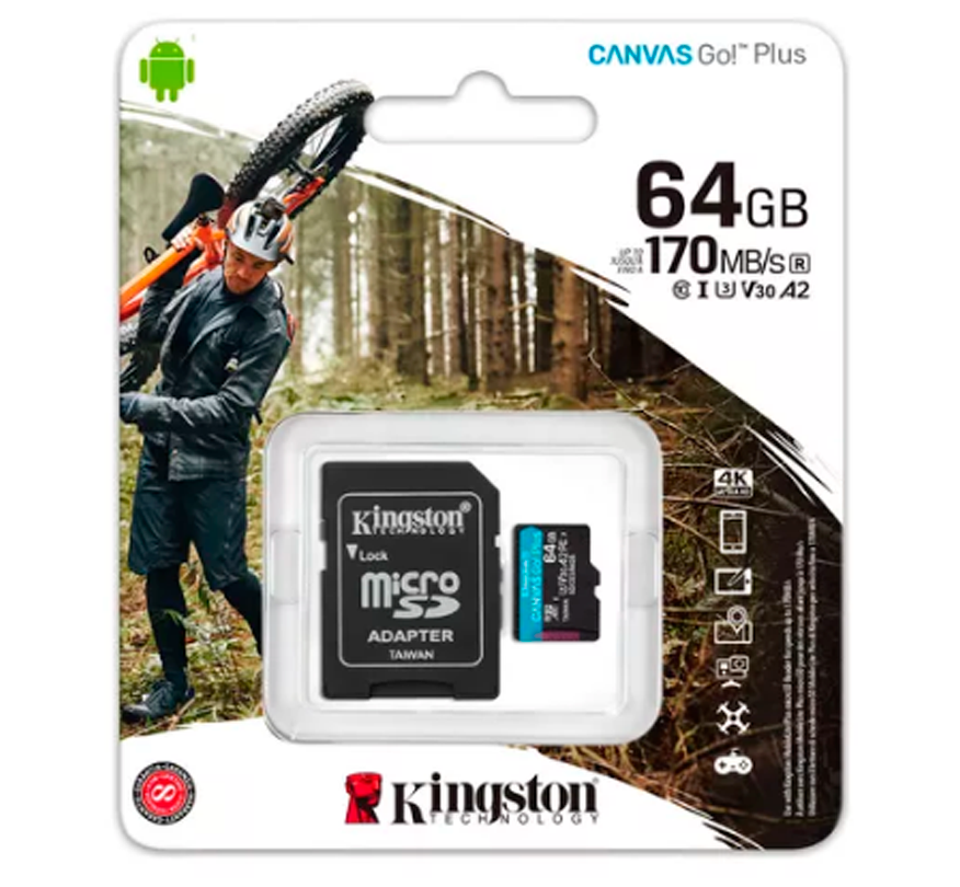 Tarjeta de Memoria KINGSTON Canvas Go Plus MicroSDXC 64GB   Vel. UHS-I U3 V30 A2