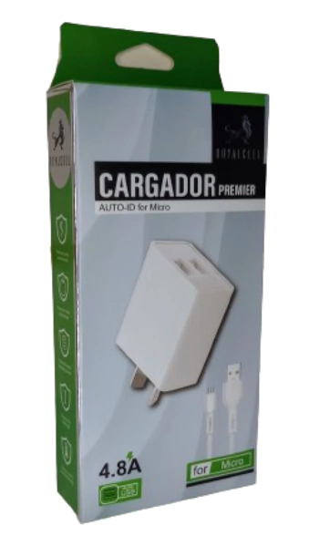 Cargador Celular Carga Rápida 4.8 A 2 Puertos USB + Cable Desmontable Micro USB RC5004800A