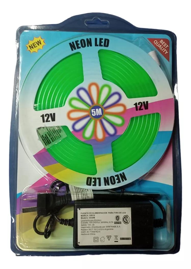 Kit Manguera Luz Neón 5 mts + Fuente Verde