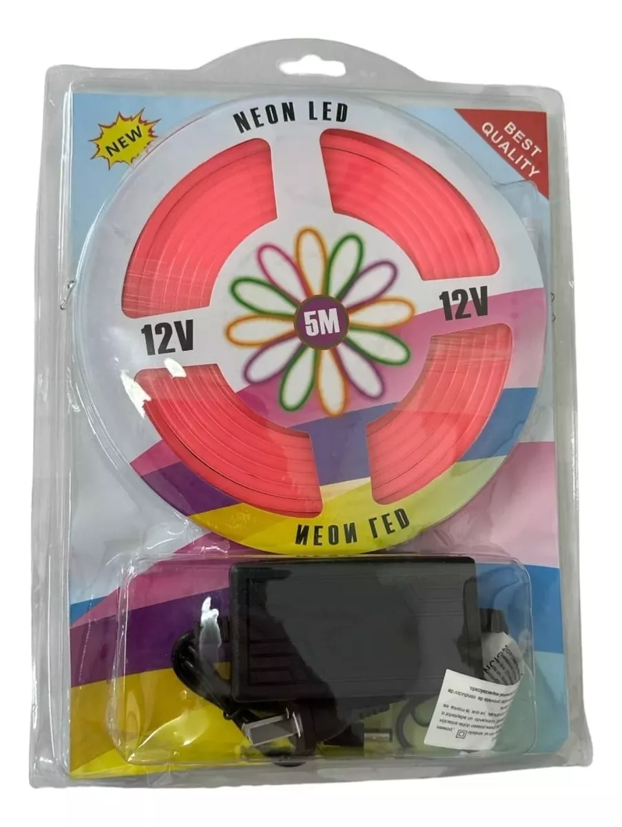 Kit Manguera Luz Neón 5 Mts + Fuente Rosa