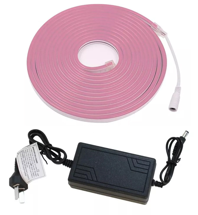 Kit Manguera Luz Neón 5 Mts + Fuente Rosa