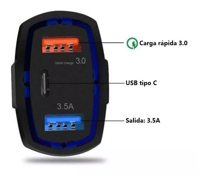 Cargador Rápido Para Auto 2 Usb + 1 Tipo C 12v 7.6a Kosmo