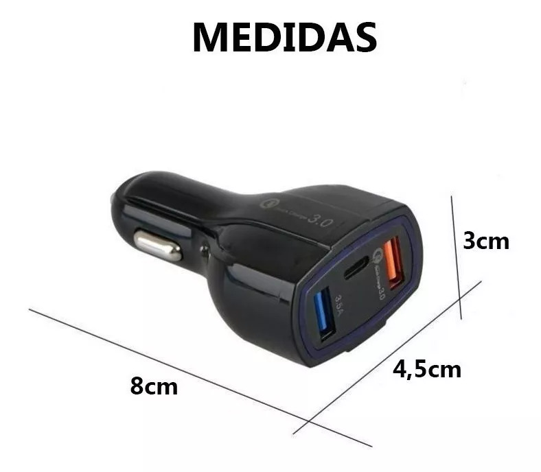 Cargador Rápido Para Auto 2 Usb + 1 Tipo C 12v 7.6a Kosmo