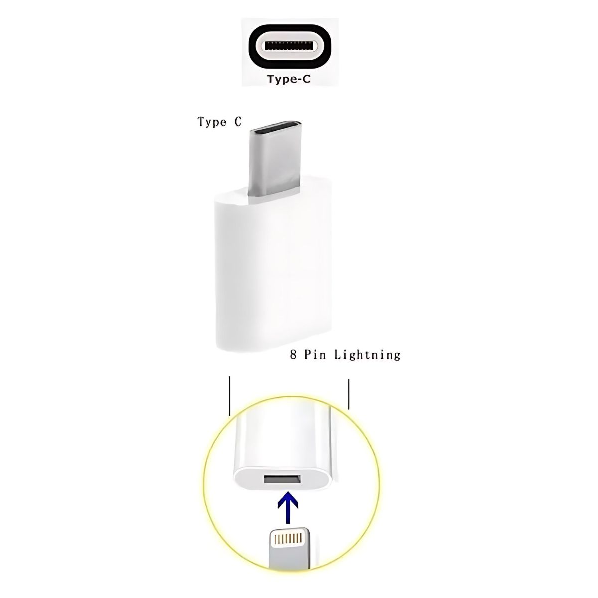 Adaptador Tipo C Macho 8 Pin Hembra